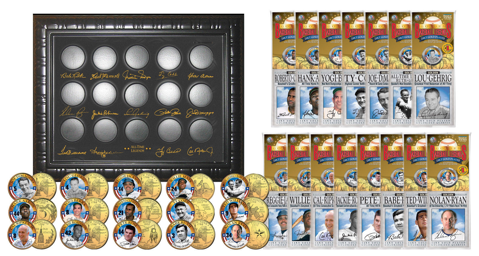 Baseball Legends Set of (15) 24K Gold Plated & Colorized State Quarters ...