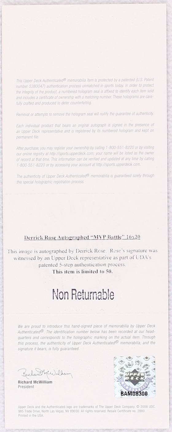 Derrick Rose Signed Bulls Limited Edition 16x20 Photo Inscribed "2011 MVP" (UDA COA) at PristineAuction.com Derrick Rose Signed Bulls Limited Edition 16x20 Photo Inscribed "2011 MVP" (UDA COA) at PristineAuction.com