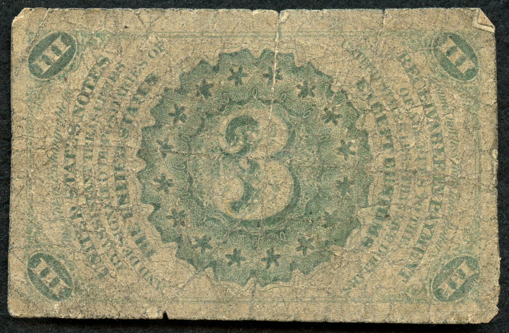 1863 United States Civil War 3 Three Cent Fractional Currency Banknote Bill (3rd Issue) at PristineAuction.com 1863 United States Civil War 3 Three Cent Fractional Currency Banknote Bill (3rd Issue) at PristineAuction.com
