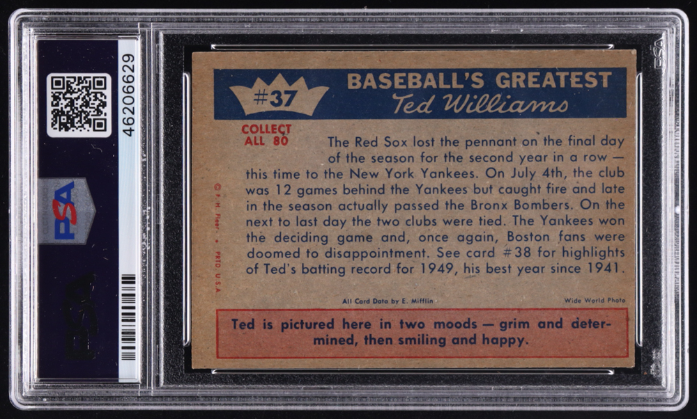 Ted Williams 1959 Fleer 1949 - Sox Miss Out Again #37 (PSA 7) at PristineAuction.com Ted Williams 1959 Fleer 1949 - Sox Miss Out Again #37 (PSA 7) at PristineAuction.com