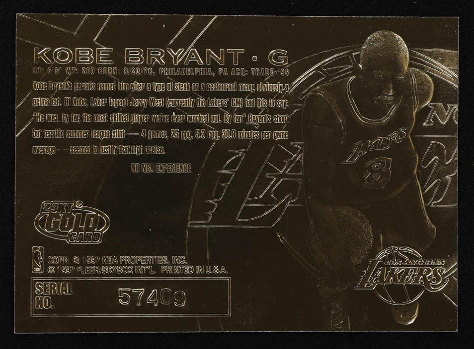 Kobe Bryant 1996-97 Fleer Purple Signature 23Kt Gold RC at PristineAuction.com Kobe Bryant 1996-97 Fleer Purple Signature 23Kt Gold RC at PristineAuction.com