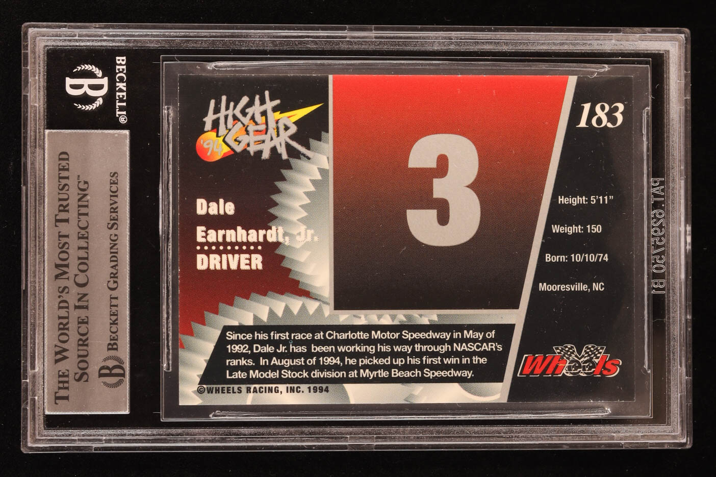 Dale Earnhardt Jr. 1994 Wheels High Gear Gold #183 (BGS 9) at PristineAuction.com Dale Earnhardt Jr. 1994 Wheels High Gear Gold #183 (BGS 9) at PristineAuction.com