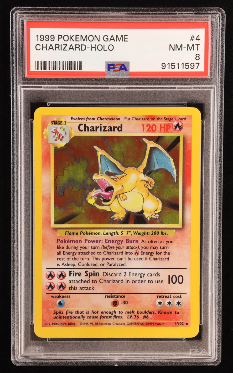 Charizard 1999 Pokemon Base Unlimited #4 Holo (PSA 8) at PristineAuction.com Charizard 1999 Pokemon Base Unlimited #4 Holo (PSA 8) at PristineAuction.com