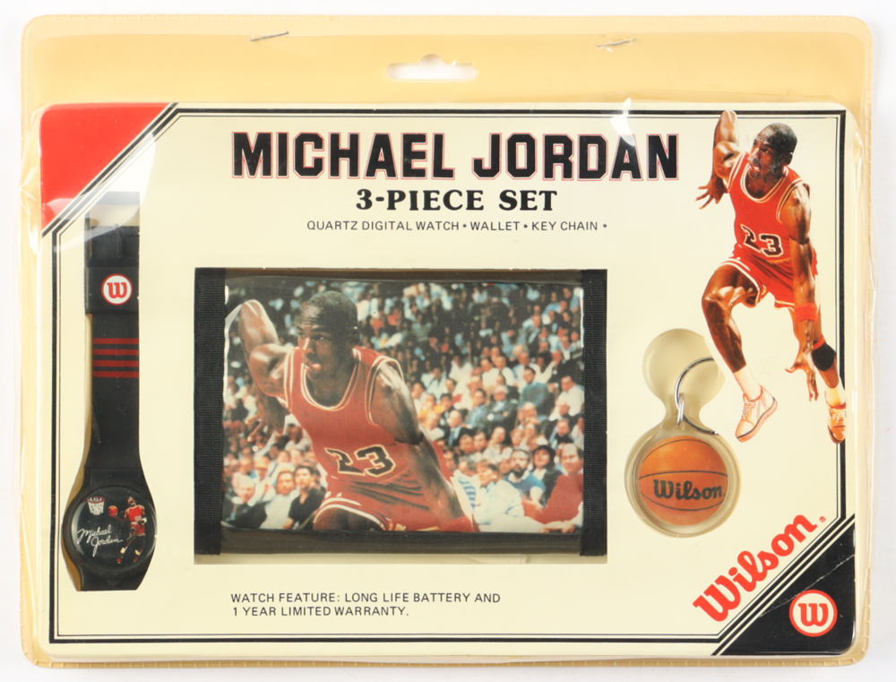 Michael Jordan Wilson Vintage Factory Sealed Watch, Wallet & Key Chain Boxed Set at PristineAuction.com Michael Jordan Wilson Vintage Factory Sealed Watch, Wallet & Key Chain Boxed Set at PristineAuction.com