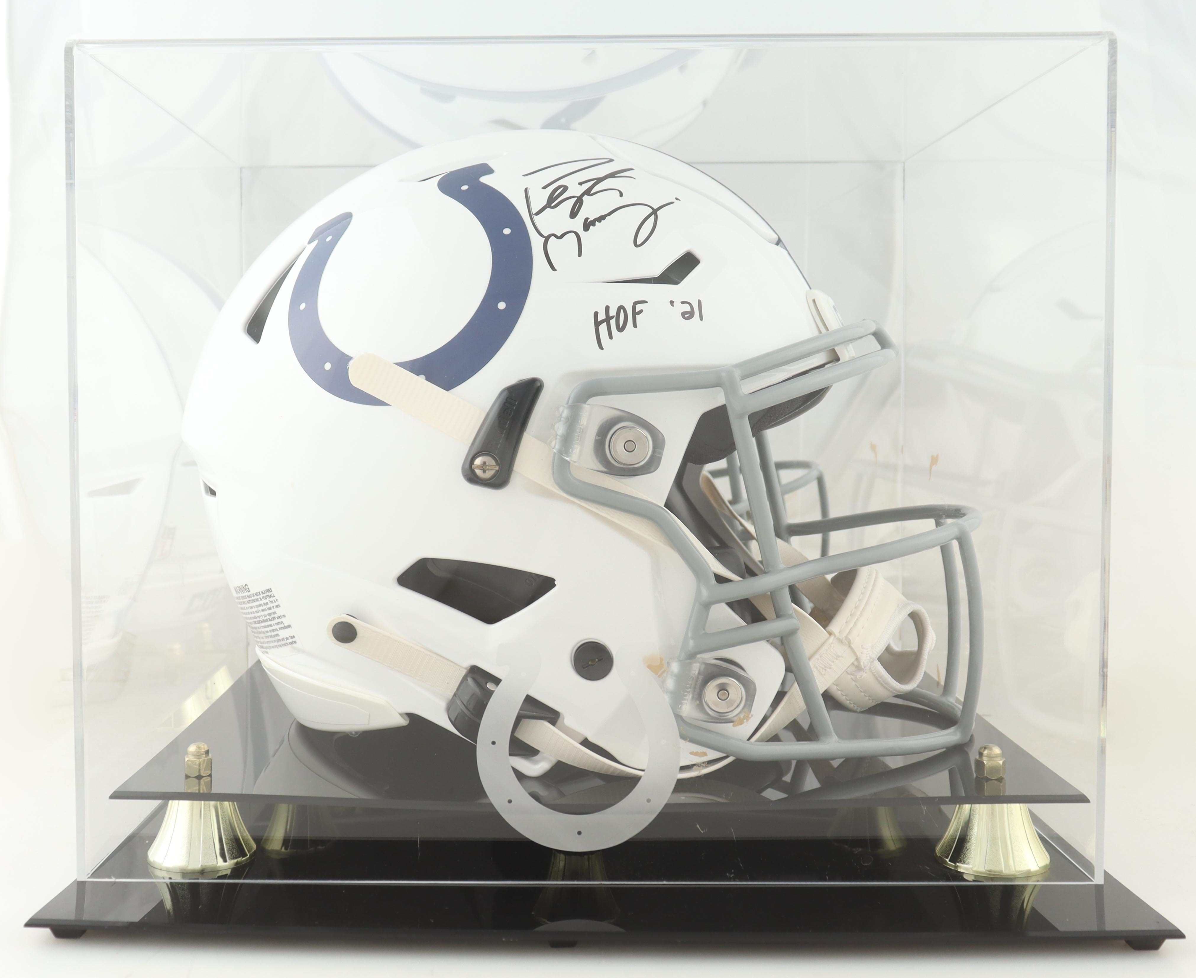 Peyton Manning Signed Colts Full-Size Authentic On-Field SpeedFlex Helmet With Team Logo Display Case Inscribed "HOF 21" (Fanatics) at PristineAuction.com Peyton Manning Signed Colts Full-Size Authentic On-Field SpeedFlex Helmet With Team Logo Display Case Inscribed "HOF 21" (Fanatics) at PristineAuction.com