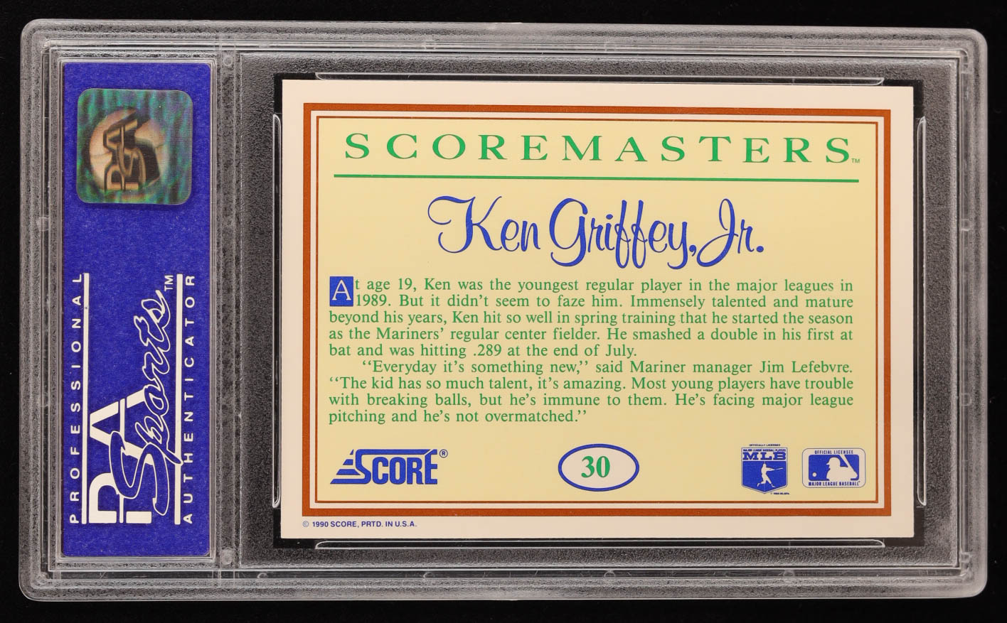 Ken Griffey Jr. 1989 Scoremasters #30 RC (PSA 9) at PristineAuction.com Ken Griffey Jr. 1989 Scoremasters #30 RC (PSA 9) at PristineAuction.com