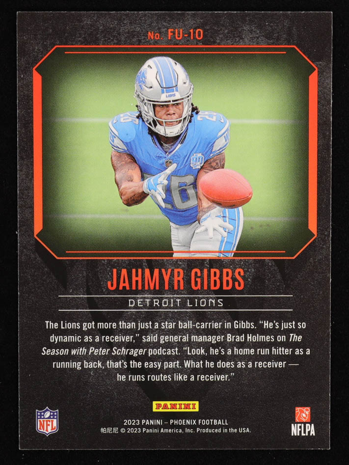 Jahmyr Gibbs 2023 Panini Phoenix Fired Up Silver #10 RC at PristineAuction.com Jahmyr Gibbs 2023 Panini Phoenix Fired Up Silver #10 RC at PristineAuction.com