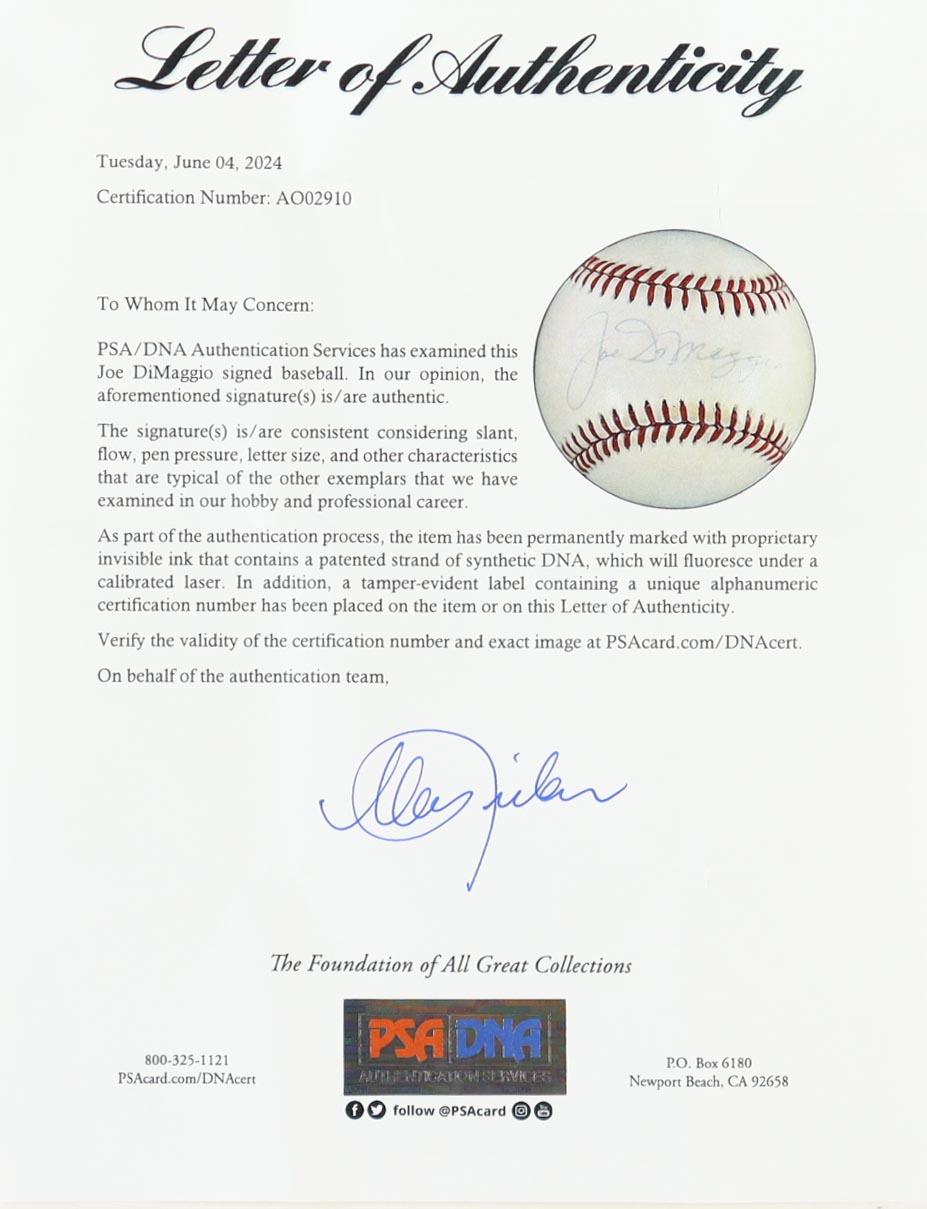Joe DiMaggio Signed OAL Baseball in Wood & Glass Display Case (PSA) at PristineAuction.com Joe DiMaggio Signed OAL Baseball in Wood & Glass Display Case (PSA) at PristineAuction.com