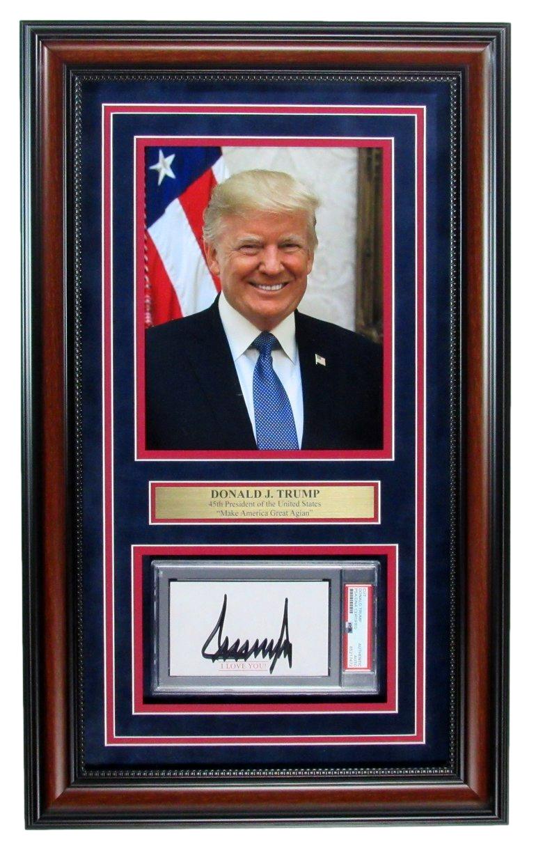 Donald Trump Signed Custom Framed Cut Display With Name Plaque (PSA) at PristineAuction.com Donald Trump Signed Custom Framed Cut Display With Name Plaque (PSA) at PristineAuction.com