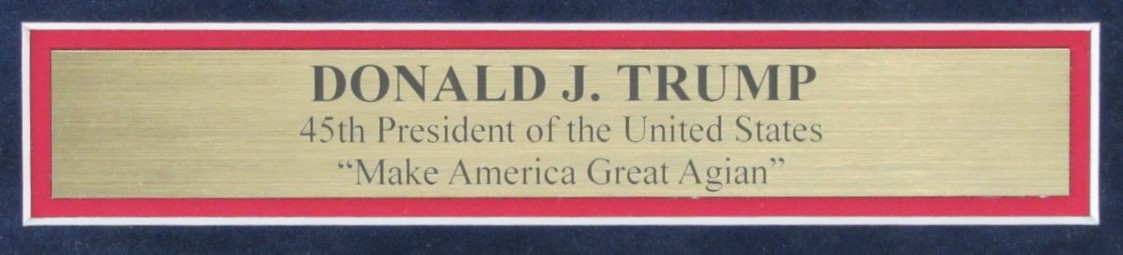 Donald Trump Signed Custom Framed Cut Display With Name Plaque (PSA) at PristineAuction.com Donald Trump Signed Custom Framed Cut Display With Name Plaque (PSA) at PristineAuction.com