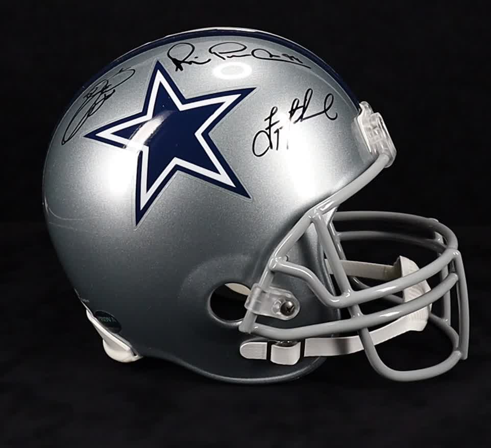 Troy Aikman, Emmitt Smith & Michael Irvin Signed Cowboys Full-Size Helmet (JSA & Prova) at PristineAuction.com