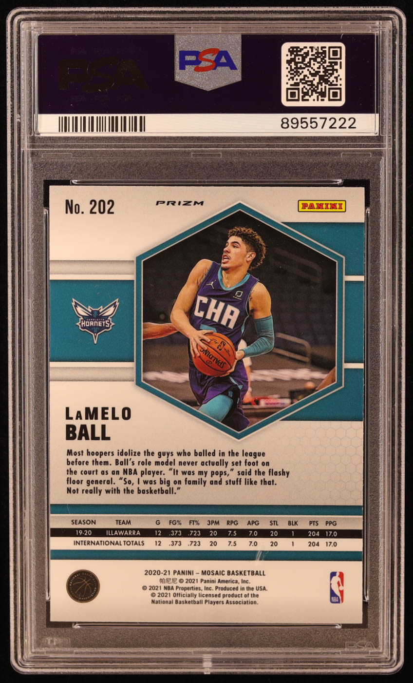 LaMelo Ball 2020-21 Panini Mosaic Mosaic Reactive Orange #202 RC (PSA 10) at PristineAuction.com LaMelo Ball 2020-21 Panini Mosaic Mosaic Reactive Orange #202 RC (PSA 10) at PristineAuction.com