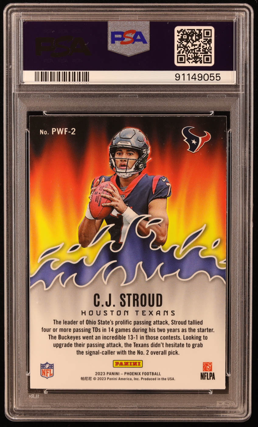 CJ Stroud 2023 Panini Phoenix Playing with Fire #2 RC (PSA 10) at PristineAuction.com CJ Stroud 2023 Panini Phoenix Playing with Fire #2 RC (PSA 10) at PristineAuction.com