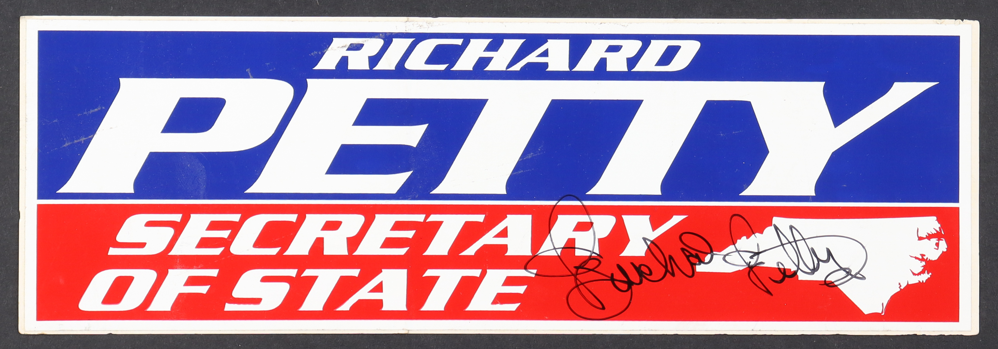 Richard Petty Signed Original Political "Secretary of State" Campaign Bumper Sticker | From Richard Petty Collection at PristineAuction.com Richard Petty Signed Original Political "Secretary of State" Campaign Bumper Sticker | From Richard Petty Collection at PristineAuction.com