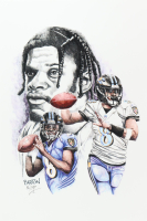 "Lamar Jackson" Ravens LE 12x18 Lithograph By Brian Barton #/250 (PA) at PristineAuction.com