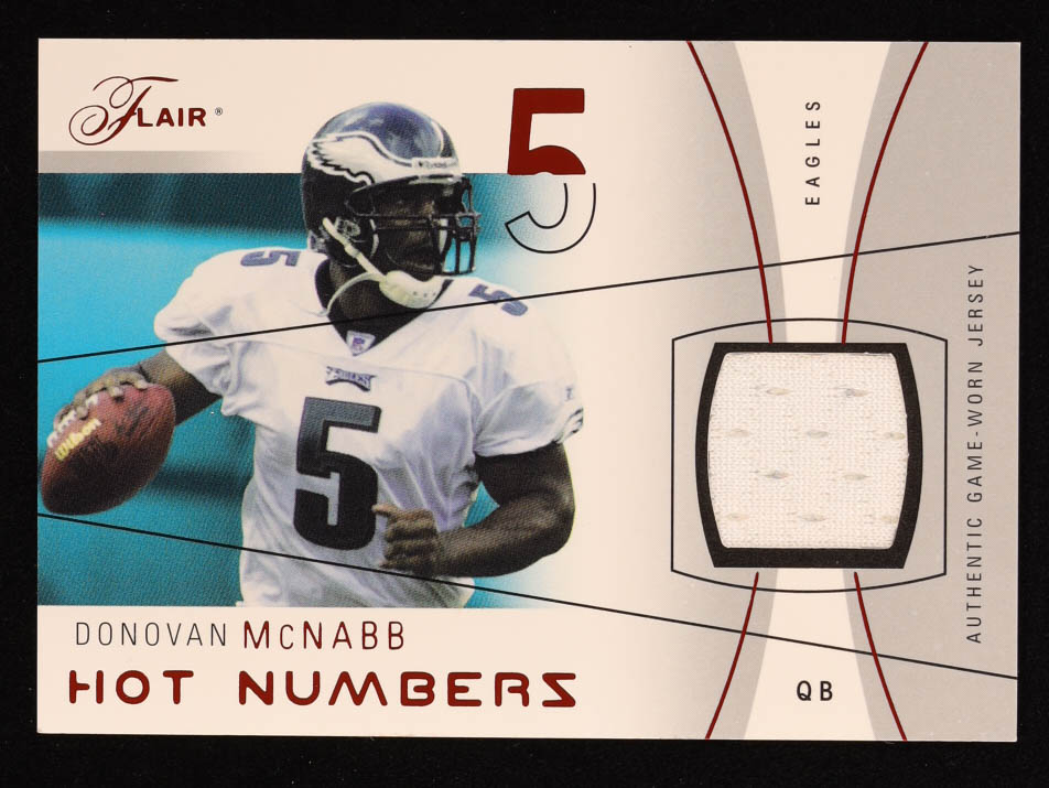 Donovan McNabb 2004 Flair Hot Numbers Game Used Red #HNDM #038/150 at PristineAuction.com Donovan McNabb 2004 Flair Hot Numbers Game Used Red #HNDM #038/150 at PristineAuction.com
