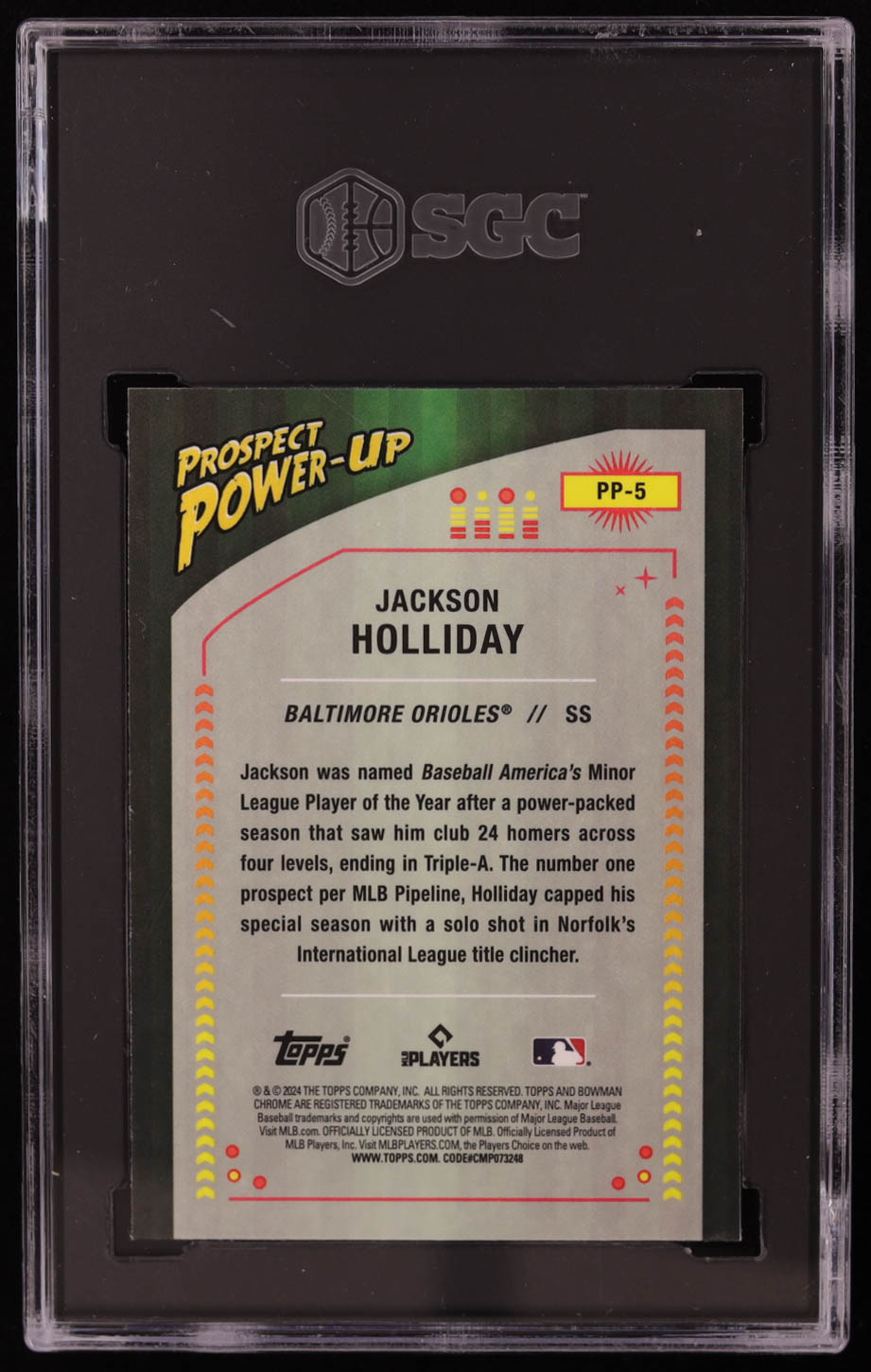 Jackson Holliday 2024 Bowman Chrome Prospect Power-Up #PP5 RC (SGC 10) at PristineAuction.com Jackson Holliday 2024 Bowman Chrome Prospect Power-Up #PP5 RC (SGC 10) at PristineAuction.com