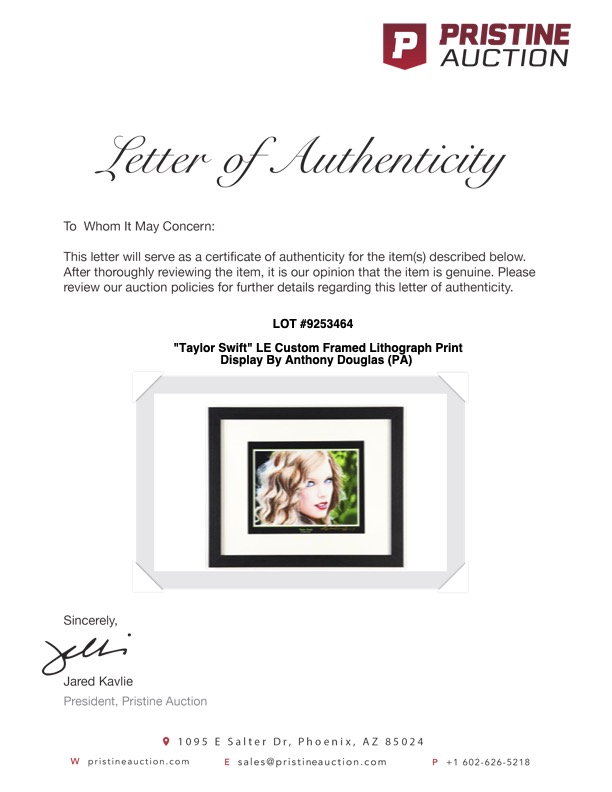 "Taylor Swift" LE Custom Framed Lithograph Print Display By Anthony Douglas (PA) at PristineAuction.com "Taylor Swift" LE Custom Framed Lithograph Print Display By Anthony Douglas (PA) at PristineAuction.com