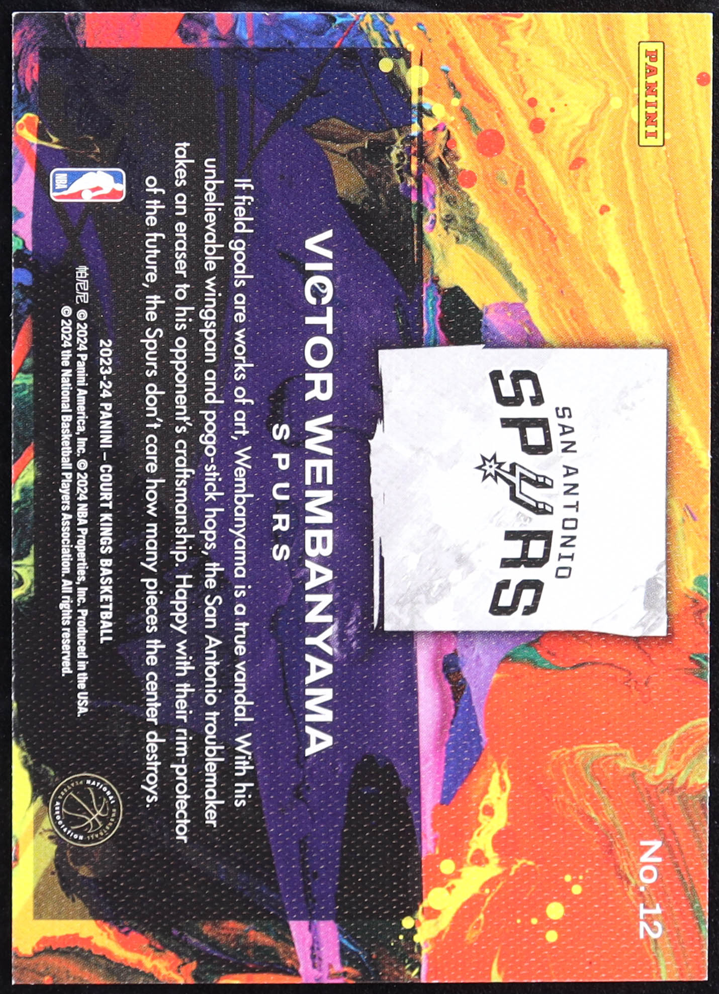Victor Wembanyama 2023-24 Court Kings Artistry in Motion #12 RC at PristineAuction.com Victor Wembanyama 2023-24 Court Kings Artistry in Motion #12 RC at PristineAuction.com