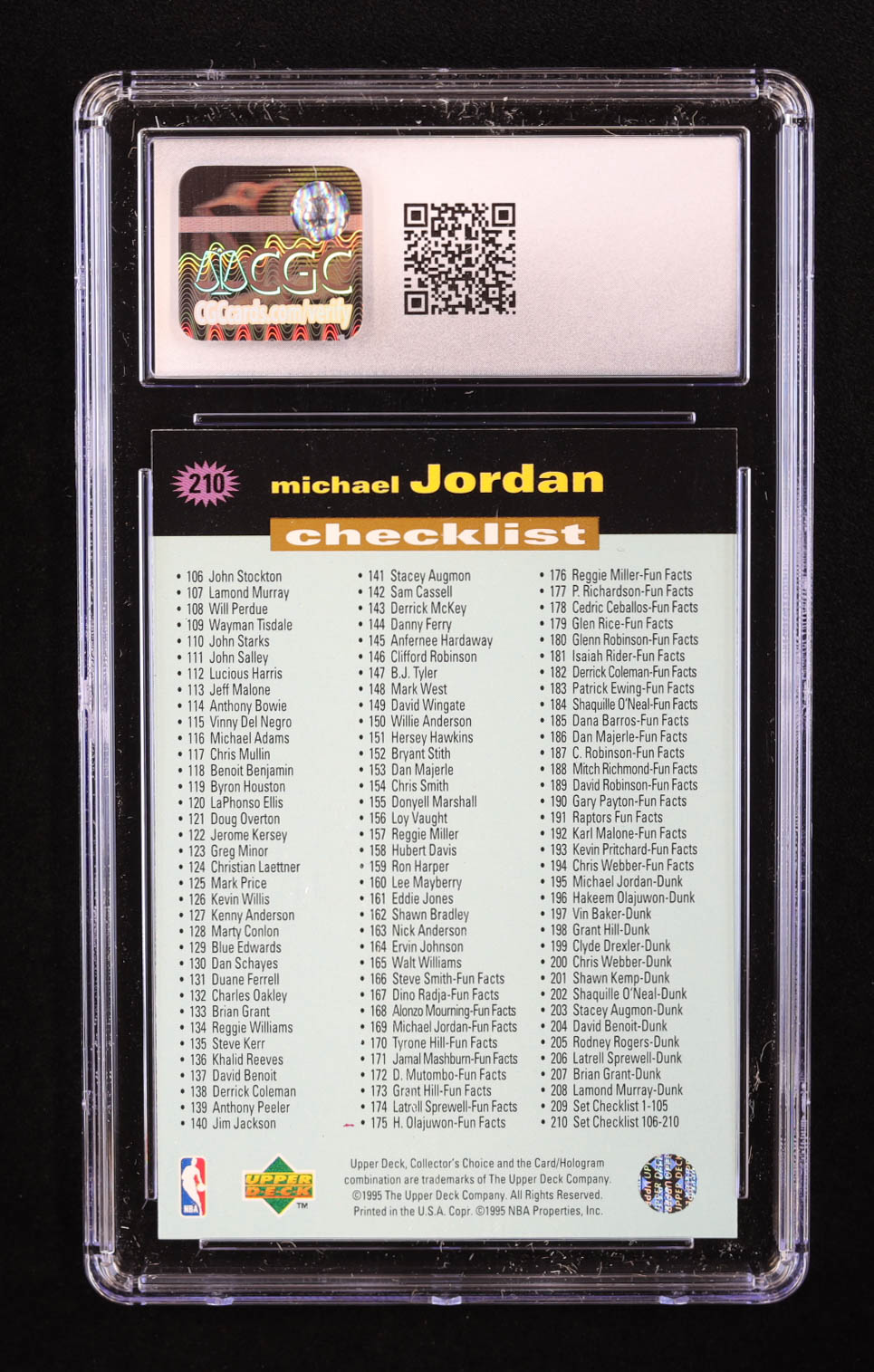 Michael Jordan 1995-96 Collector's Choice Player's Club #210 CL (CGC 10) at PristineAuction.com Michael Jordan 1995-96 Collector's Choice Player's Club #210 CL (CGC 10) at PristineAuction.com