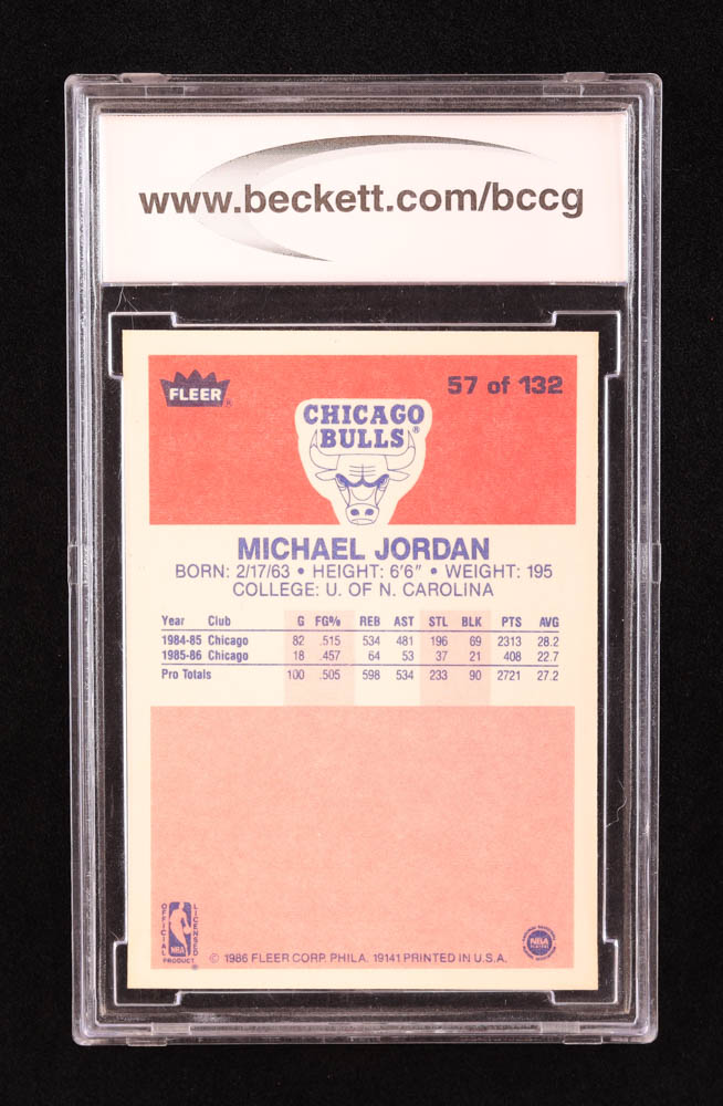 Michael Jordan 1986-87 Fleer #57 RC (BCCG 10) at PristineAuction.com Michael Jordan 1986-87 Fleer #57 RC (BCCG 10) at PristineAuction.com