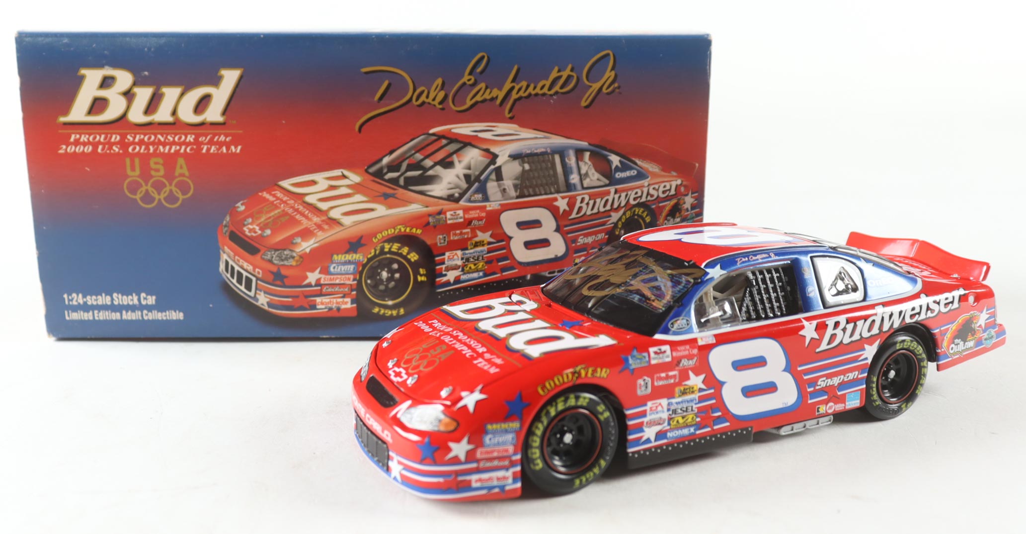 Dale Earnhardt Jr. Signed NASCAR #8 Budweiser / U.S. Olympic Team 2000 Monte Carlo - 1:24 Premium Diecast Car (Dale Jr.) at PristineAuction.com Dale Earnhardt Jr. Signed NASCAR #8 Budweiser / U.S. Olympic Team 2000 Monte Carlo - 1:24 Premium Diecast Car (Dale Jr.) at PristineAuction.com
