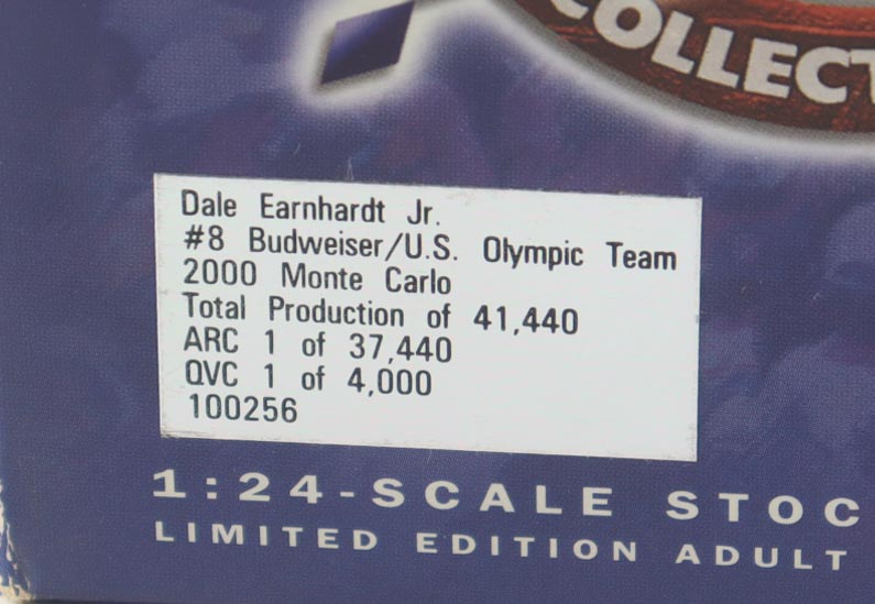 Dale Earnhardt Jr. Signed NASCAR #8 Budweiser / U.S. Olympic Team 2000 Monte Carlo - 1:24 Premium Diecast Car (Dale Jr.) at PristineAuction.com Dale Earnhardt Jr. Signed NASCAR #8 Budweiser / U.S. Olympic Team 2000 Monte Carlo - 1:24 Premium Diecast Car (Dale Jr.) at PristineAuction.com