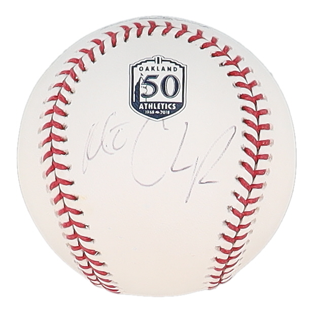 Matt Chapman Signed OML 50th Anniversary Athletics Logo Baseball (PSA) at PristineAuction.com Matt Chapman Signed OML 50th Anniversary Athletics Logo Baseball (PSA) at PristineAuction.com