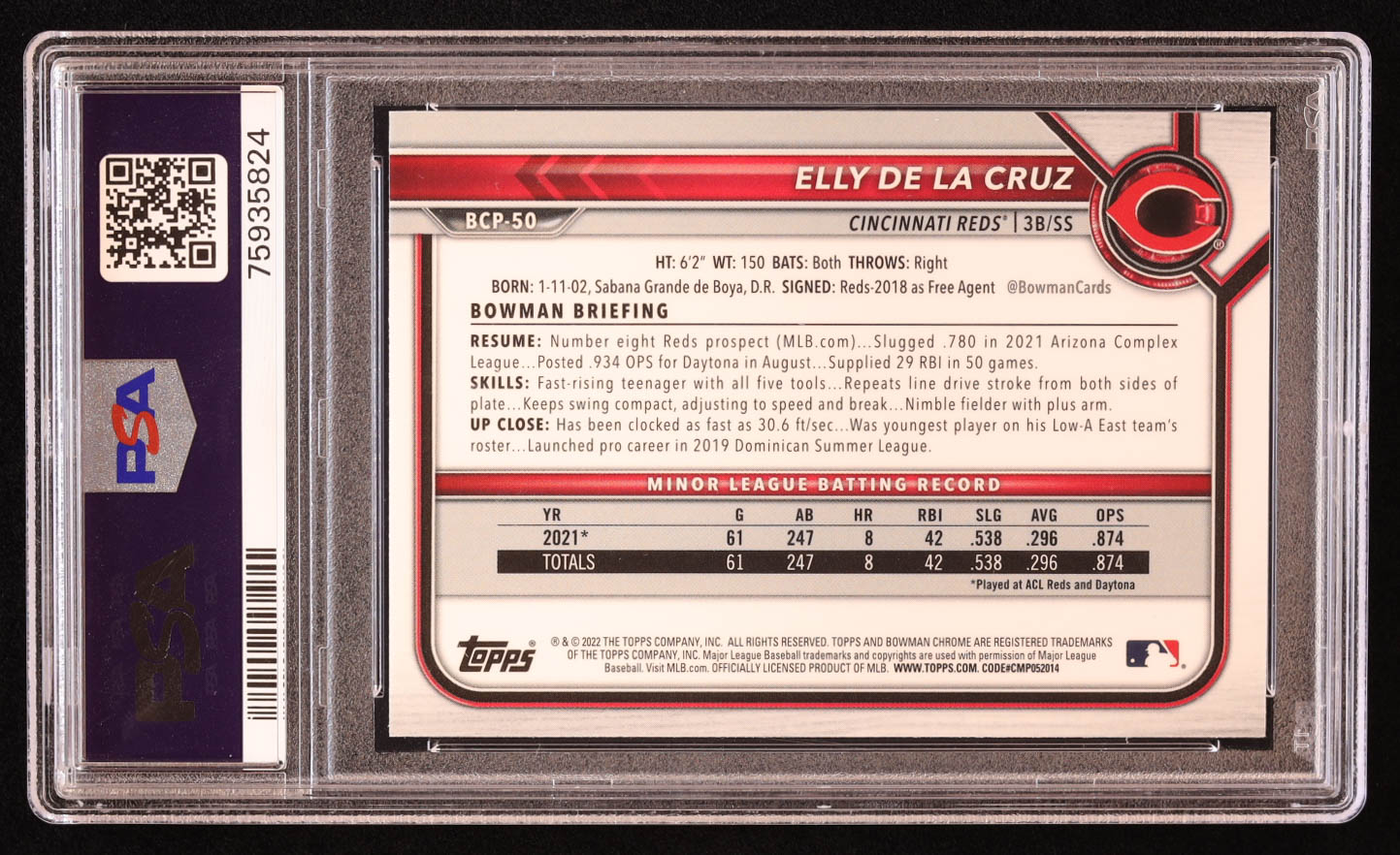 Elly De La Cruz 2022 Bowman Chrome Mega Box Prospects #BCP50 RC (PSA 9) at PristineAuction.com Elly De La Cruz 2022 Bowman Chrome Mega Box Prospects #BCP50 RC (PSA 9) at PristineAuction.com