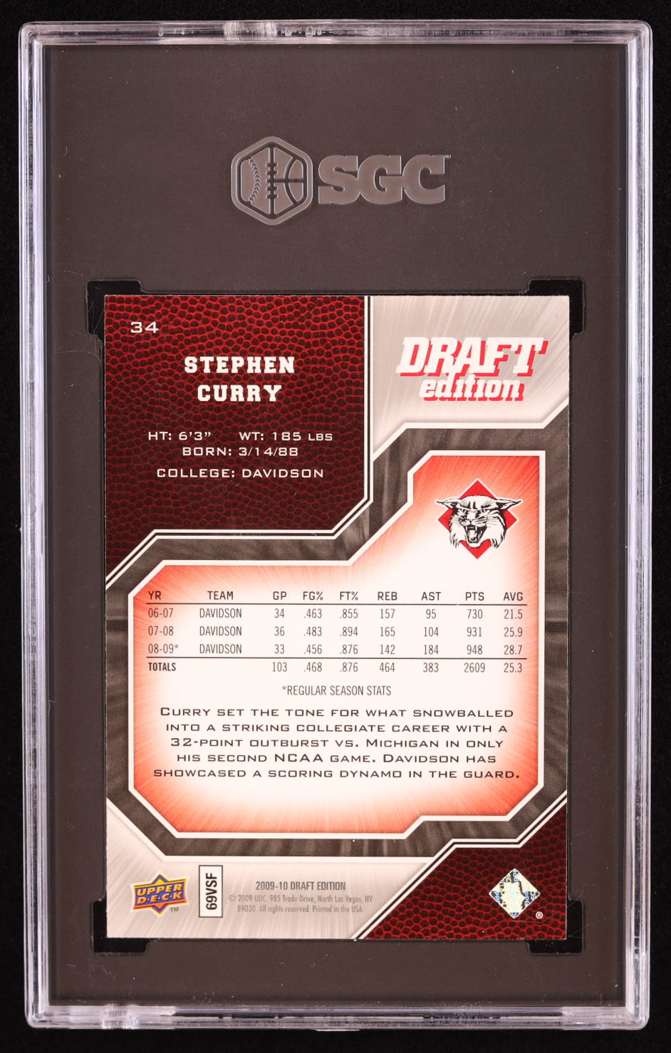 Stephen Curry 2009-10 Upper Deck Draft Edition #34 SP RC (SGC 8.5) at PristineAuction.com Stephen Curry 2009-10 Upper Deck Draft Edition #34 SP RC (SGC 8.5) at PristineAuction.com