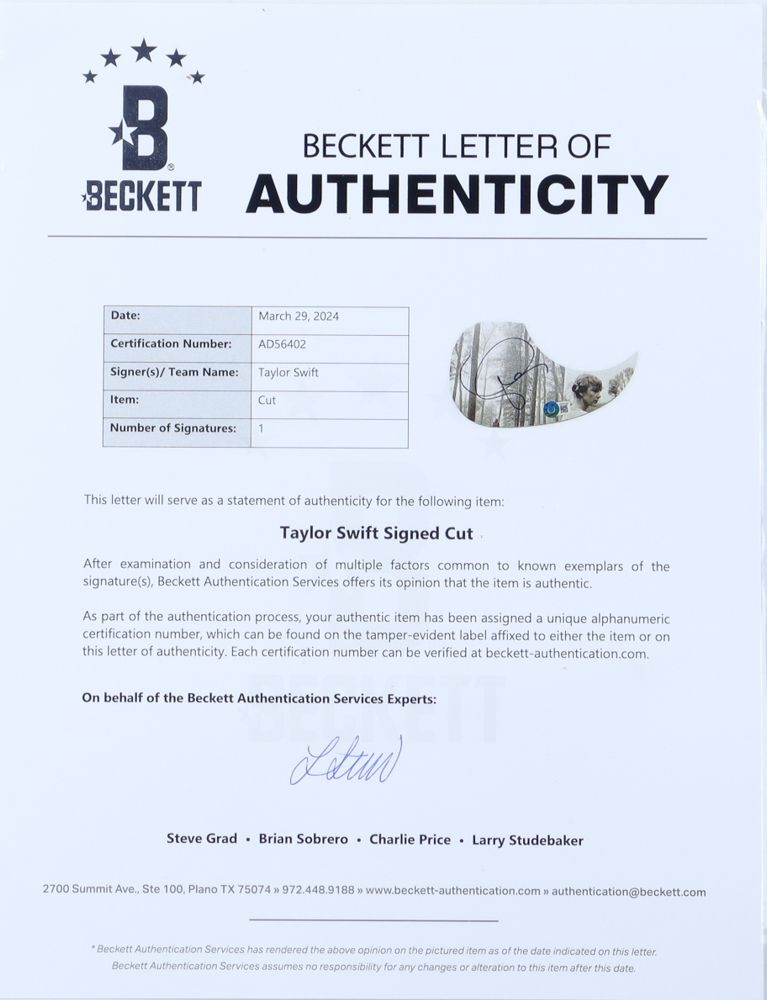Taylor Swift Signed 38" Acoustic Guitar (Beckett) at PristineAuction.com Taylor Swift Signed 38" Acoustic Guitar (Beckett) at PristineAuction.com
