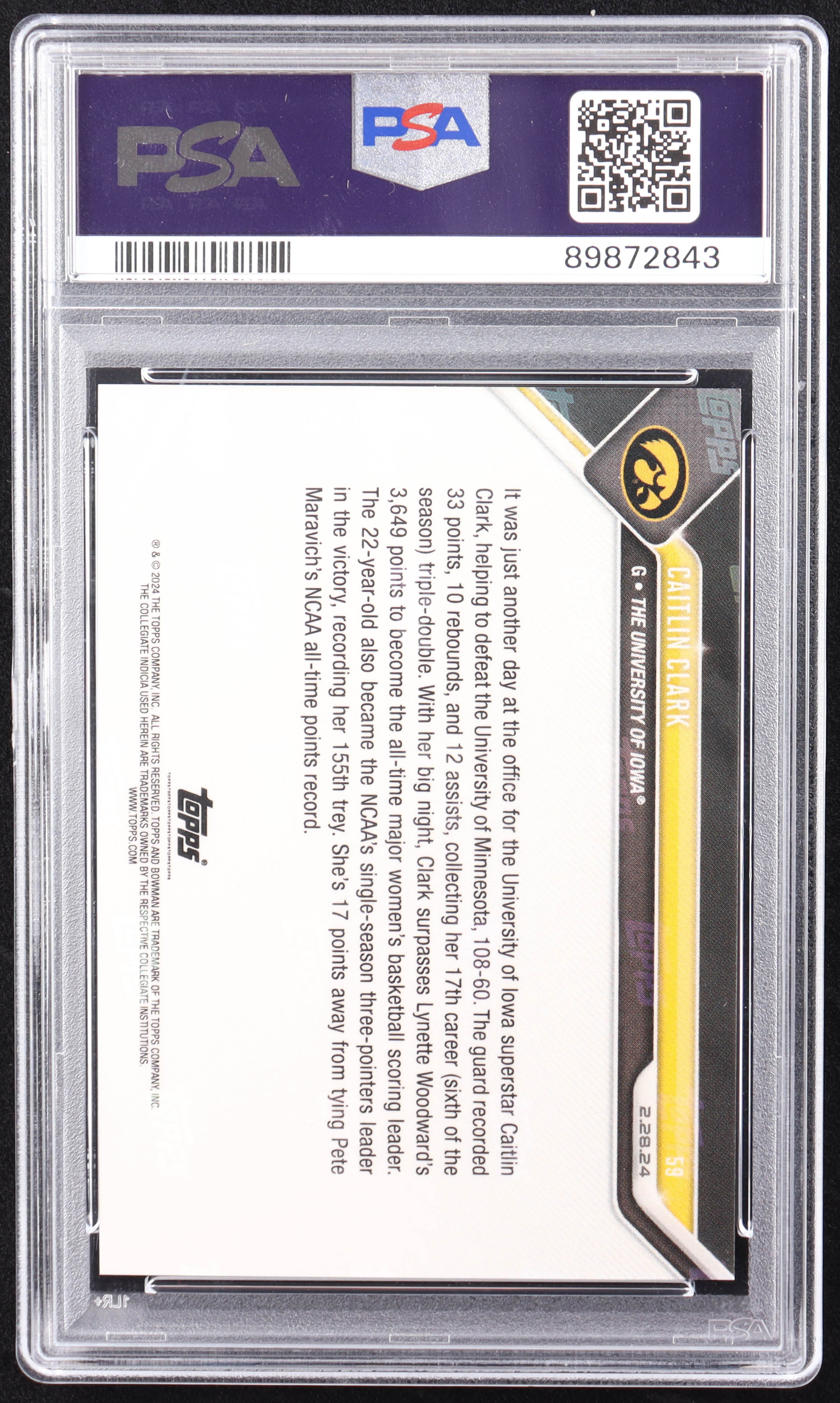 Caitlin Clark 2023-24 Bowman University Now #59 RC (PSA 10) at PristineAuction.com Caitlin Clark 2023-24 Bowman University Now #59 RC (PSA 10) at PristineAuction.com