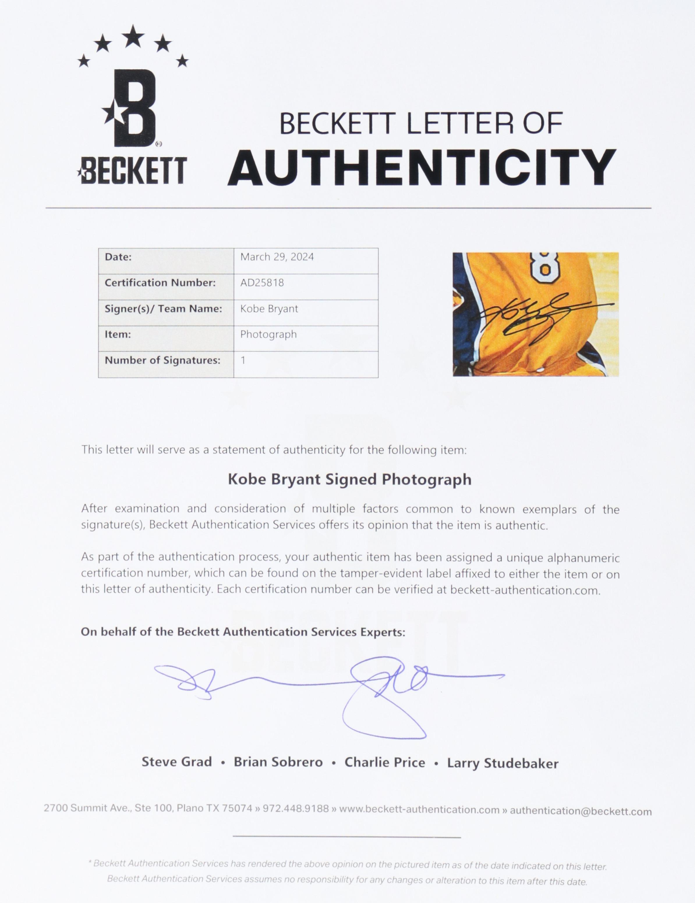 Kobe Bryant Signed Lakers 16x20 Photo (PSA & Beckett) at PristineAuction.com Kobe Bryant Signed Lakers 16x20 Photo (PSA & Beckett) at PristineAuction.com