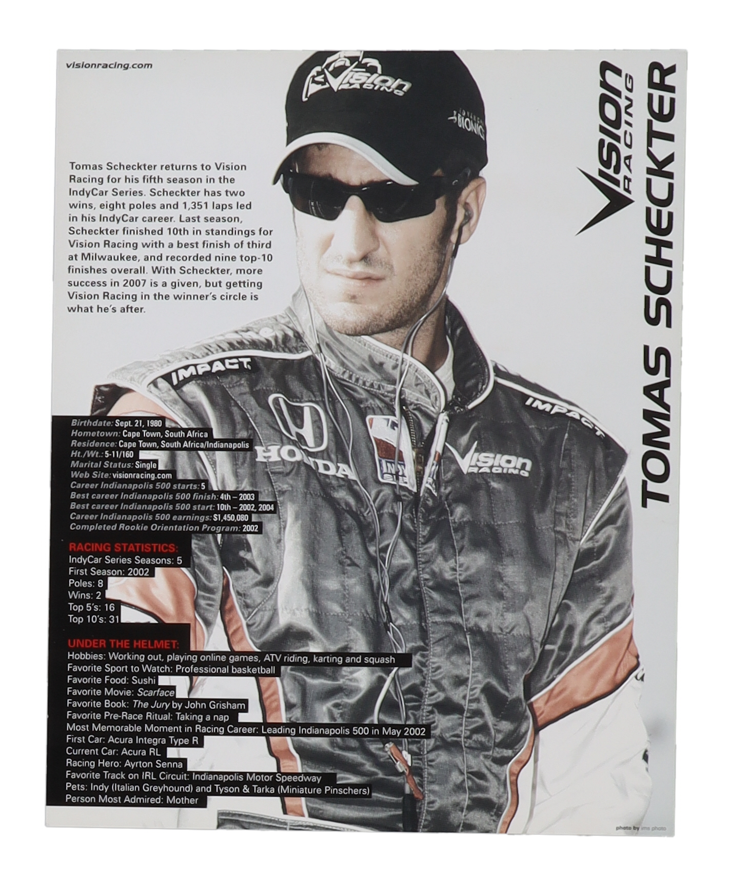 Tomas Scheckter Signed IndyCar 8x10 Photo (Beckett) at PristineAuction.com Tomas Scheckter Signed IndyCar 8x10 Photo (Beckett) at PristineAuction.com