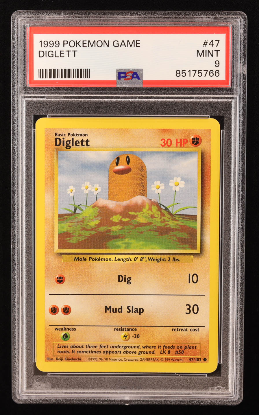 Diglett 1999 Pokemon Base Unlimited #47 COR (PSA 9) at PristineAuction.com Diglett 1999 Pokemon Base Unlimited #47 COR (PSA 9) at PristineAuction.com