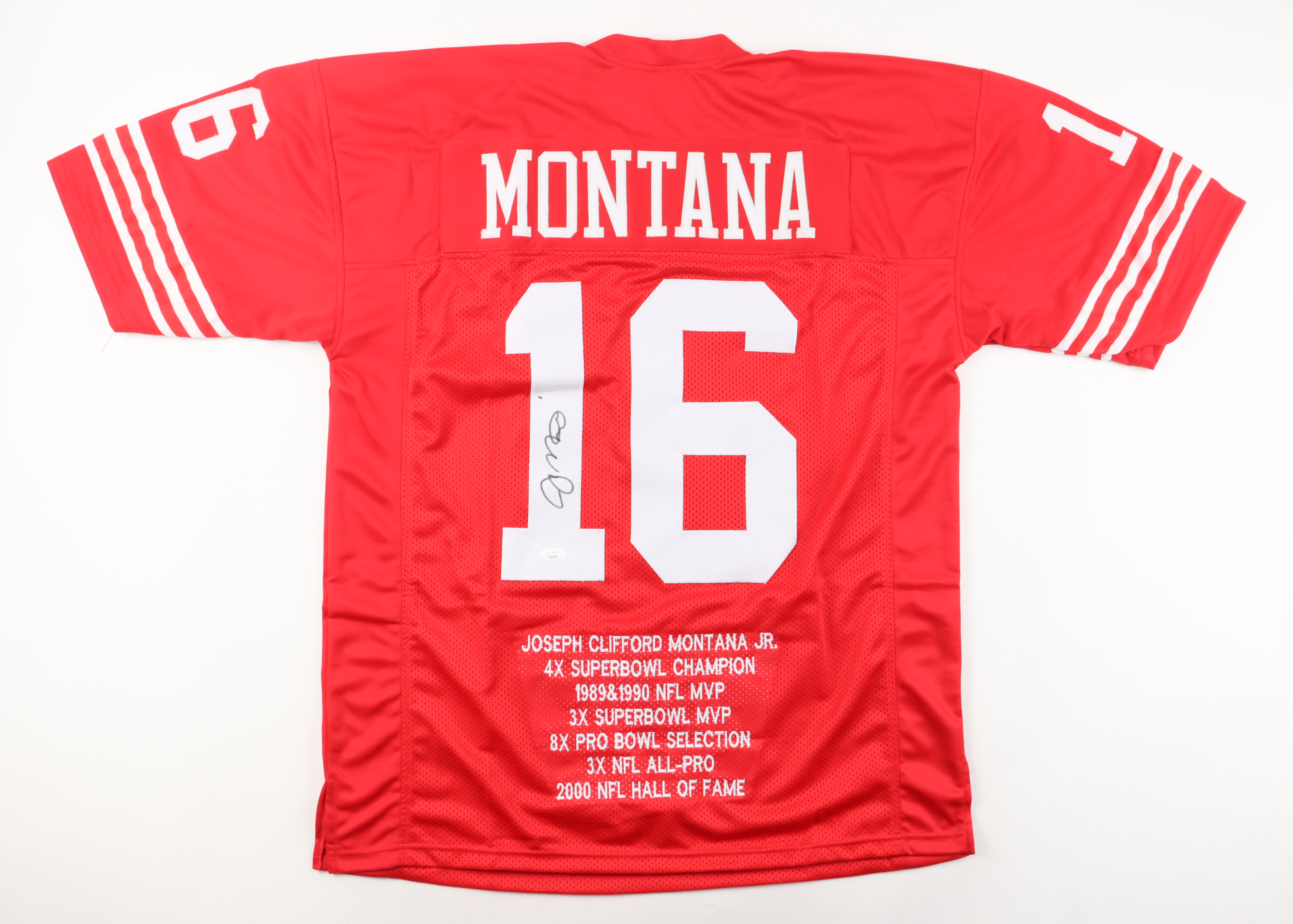 Joe Montana Signed Career Highlight Stat Jersey (Beckett) at PristineAuction.com Joe Montana Signed Career Highlight Stat Jersey (Beckett) at PristineAuction.com