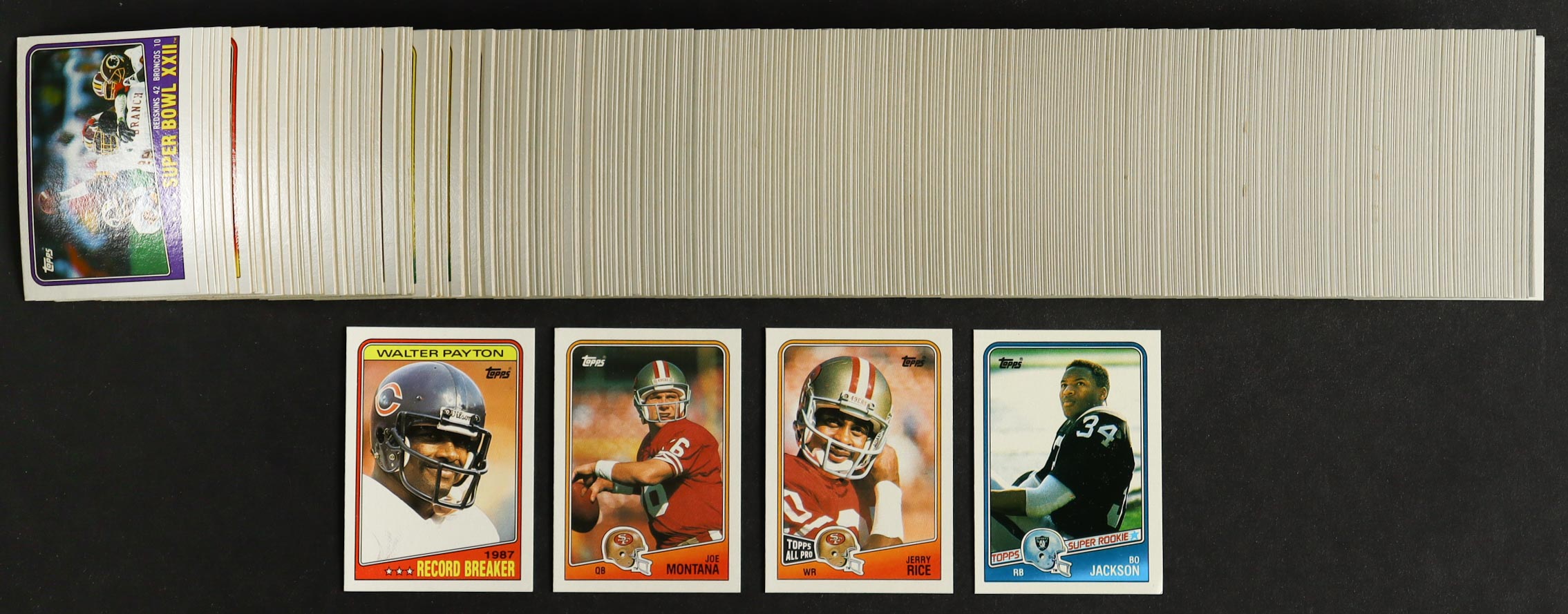 1988 Topps Football Complete Set of (396) Cards with Bo Jackson #327 SR RC, Walter Payton #5, Joe Montana #38, Jerry Rice #43 at PristineAuction.com 1988 Topps Football Complete Set of (396) Cards with Bo Jackson #327 SR RC, Walter Payton #5, Joe Montana #38, Jerry Rice #43 at PristineAuction.com