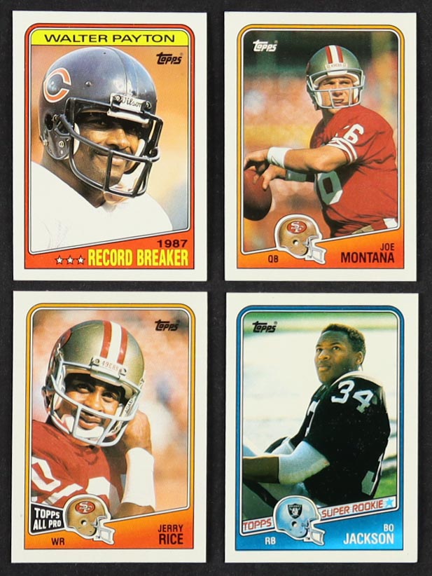 1988 Topps Football Complete Set of (396) Cards with Bo Jackson #327 SR RC, Walter Payton #5, Joe Montana #38, Jerry Rice #43 at PristineAuction.com 1988 Topps Football Complete Set of (396) Cards with Bo Jackson #327 SR RC, Walter Payton #5, Joe Montana #38, Jerry Rice #43 at PristineAuction.com