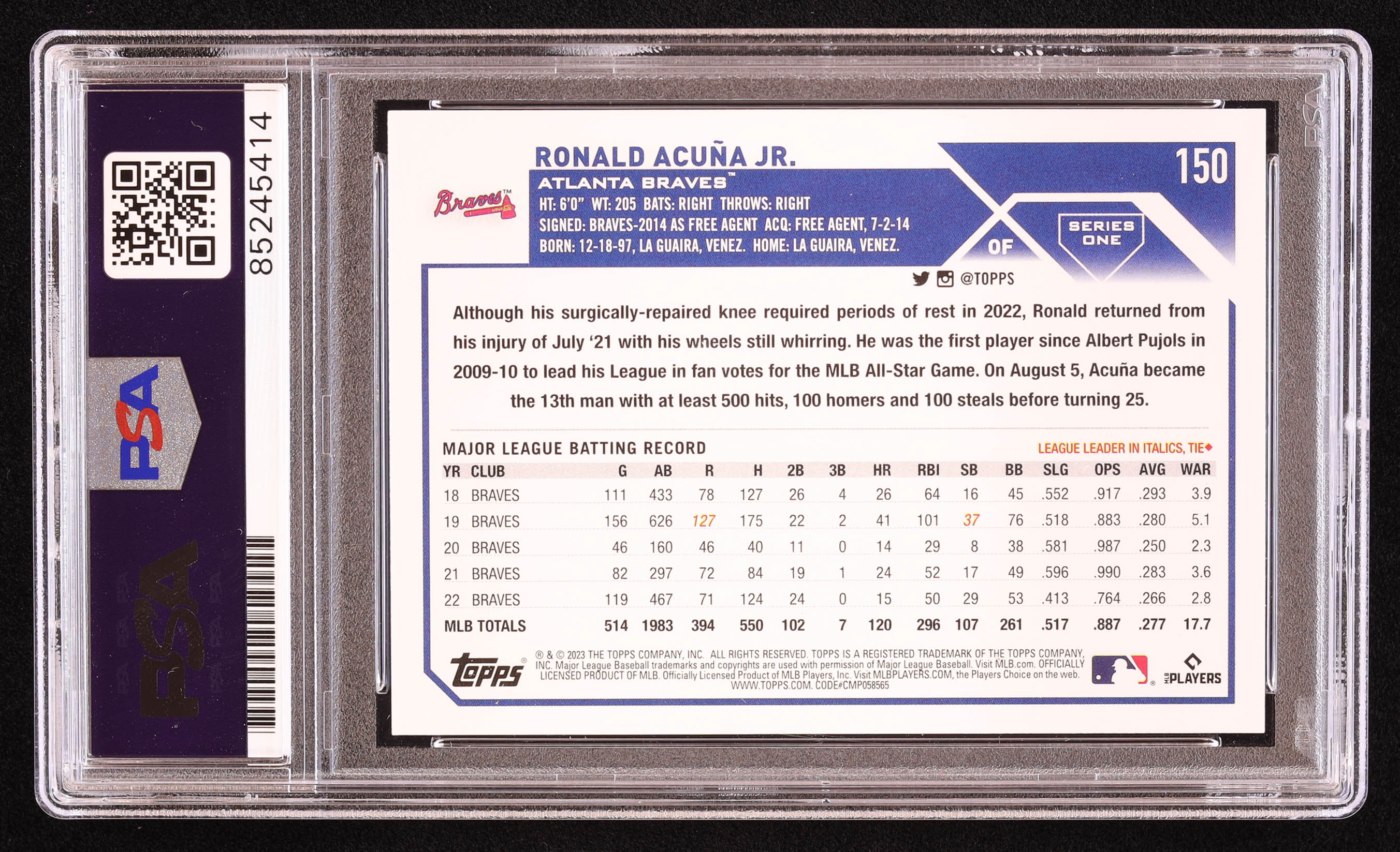 Ronald Acuna Jr. Signed 2023 Topps #150 (PSA | Auto 10) at PristineAuction.com Ronald Acuna Jr. Signed 2023 Topps #150 (PSA | Auto 10) at PristineAuction.com