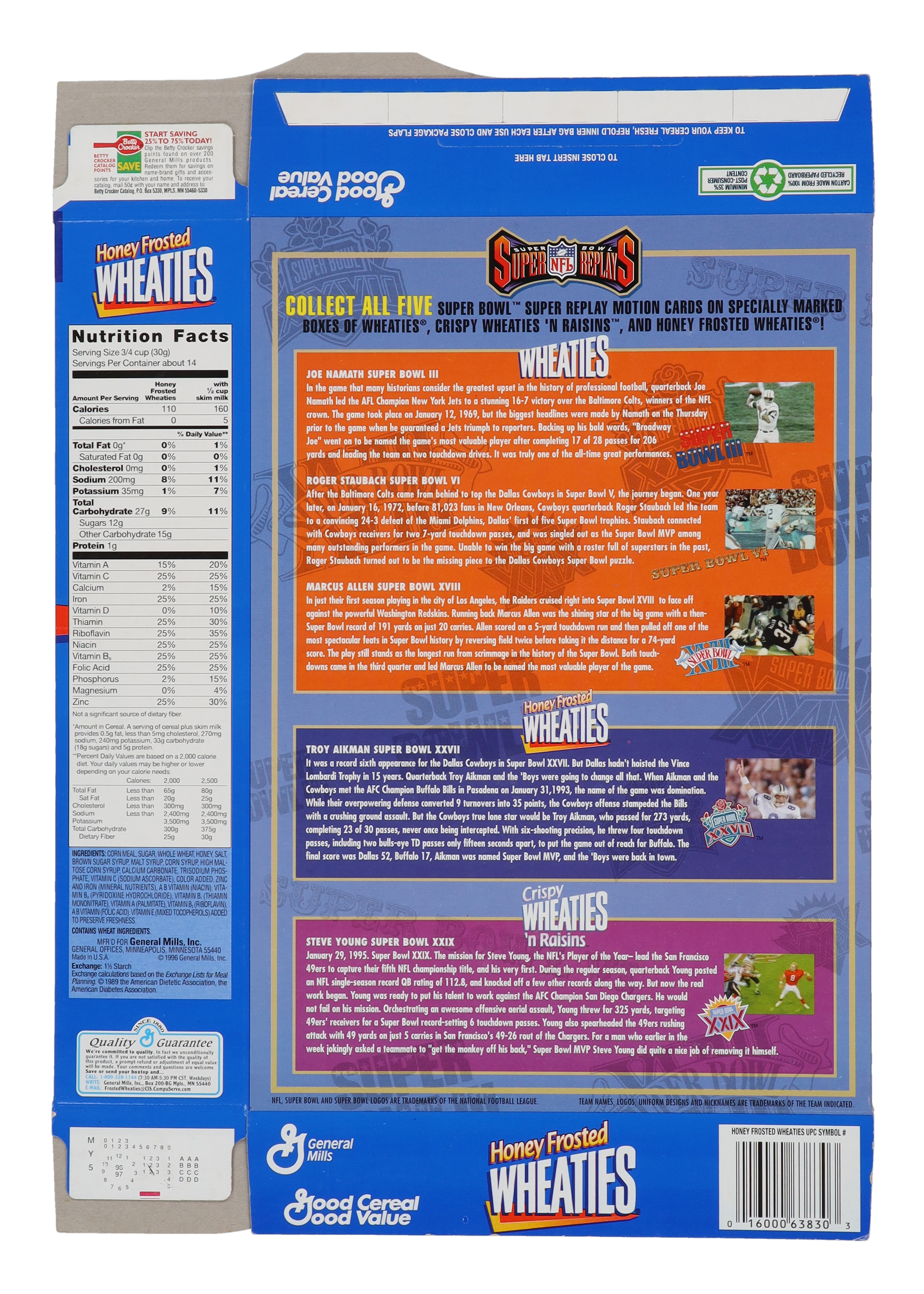 Troy Aikman Signed Super Bowl XXVII Super Replays Honey Frosted Wheaties Box (JSA) at PristineAuction.com Troy Aikman Signed Super Bowl XXVII Super Replays Honey Frosted Wheaties Box (JSA) at PristineAuction.com