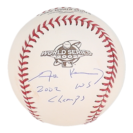 Adam Kennedy Signed 2002 World Series Logo Baseball Inscribed "2002 WS Champs" (Beckett) at PristineAuction.com Adam Kennedy Signed 2002 World Series Logo Baseball Inscribed "2002 WS Champs" (Beckett) at PristineAuction.com