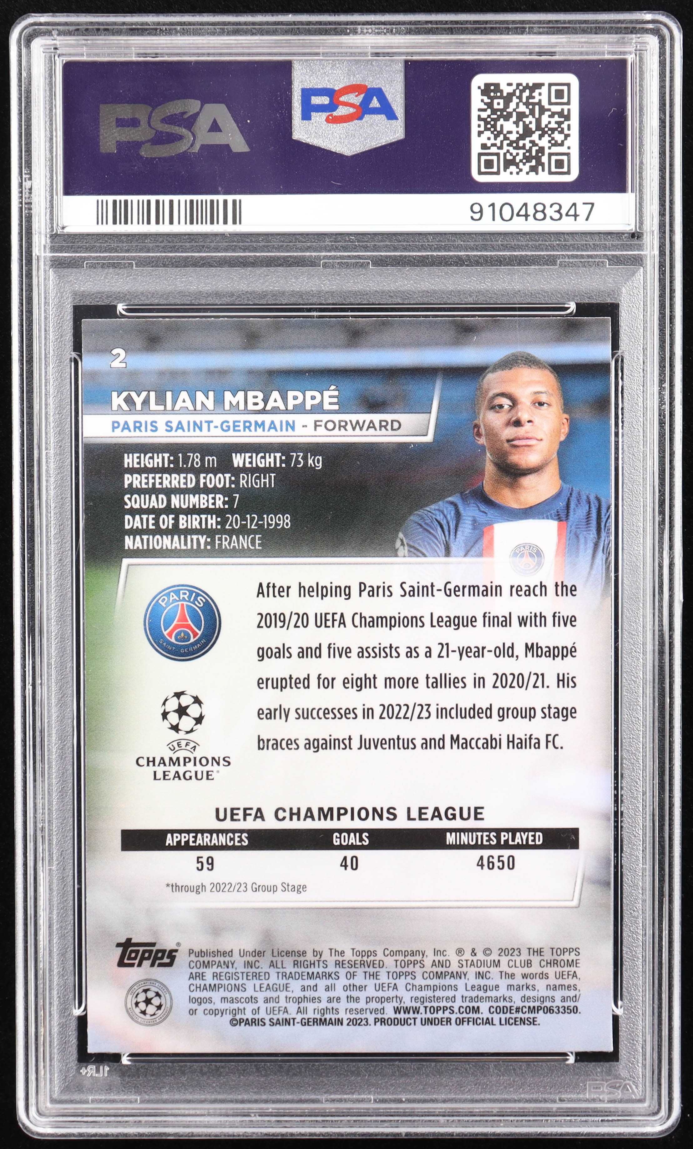 Kylian Mbappe 2022-23 Stadium Club Chrome UCC #2 (PSA 9) at PristineAuction.com Kylian Mbappe 2022-23 Stadium Club Chrome UCC #2 (PSA 9) at PristineAuction.com