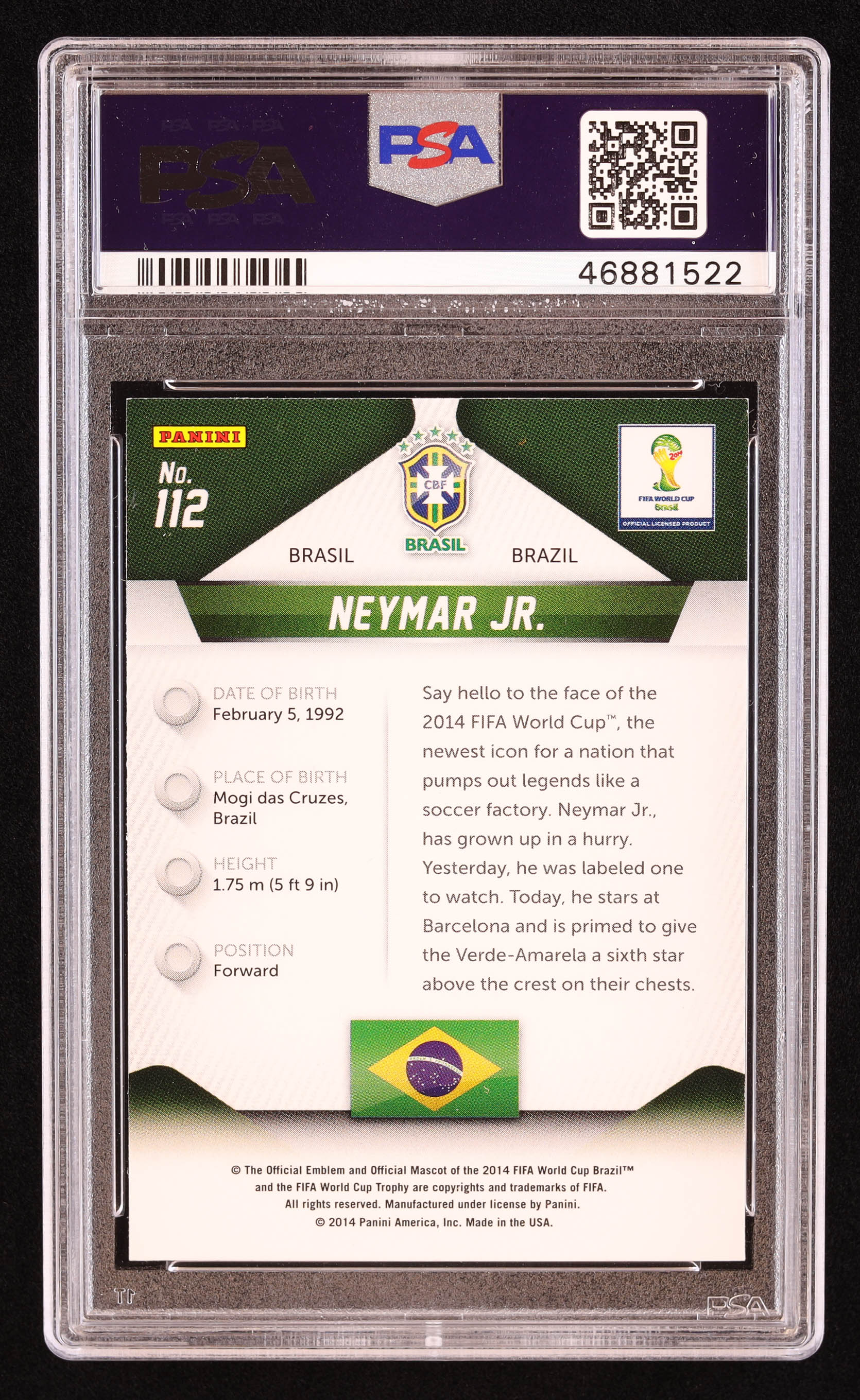 Neymar Jr. 2014 Panini Prizm World Cup #112 (PSA 9) at PristineAuction.com Neymar Jr. 2014 Panini Prizm World Cup #112 (PSA 9) at PristineAuction.com