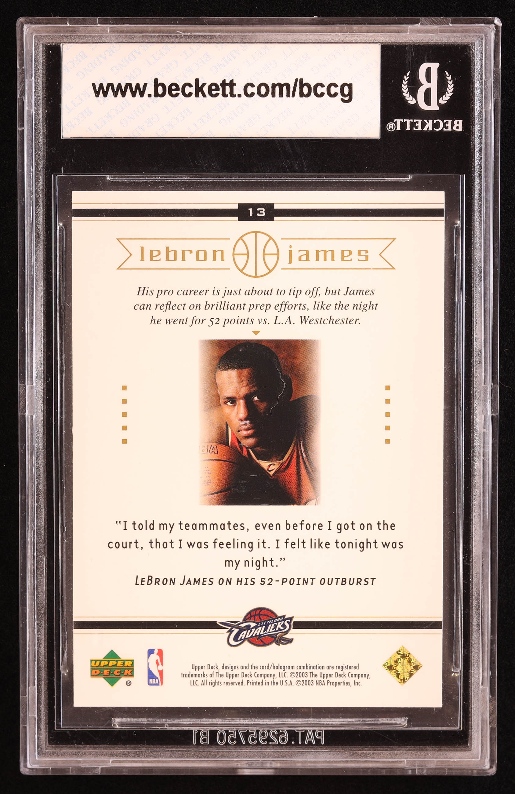 LeBron James 2003 Upper Deck LeBron James Box Set #13 RC / In the Zone (BCCG 10) at PristineAuction.com LeBron James 2003 Upper Deck LeBron James Box Set #13 RC / In the Zone (BCCG 10) at PristineAuction.com