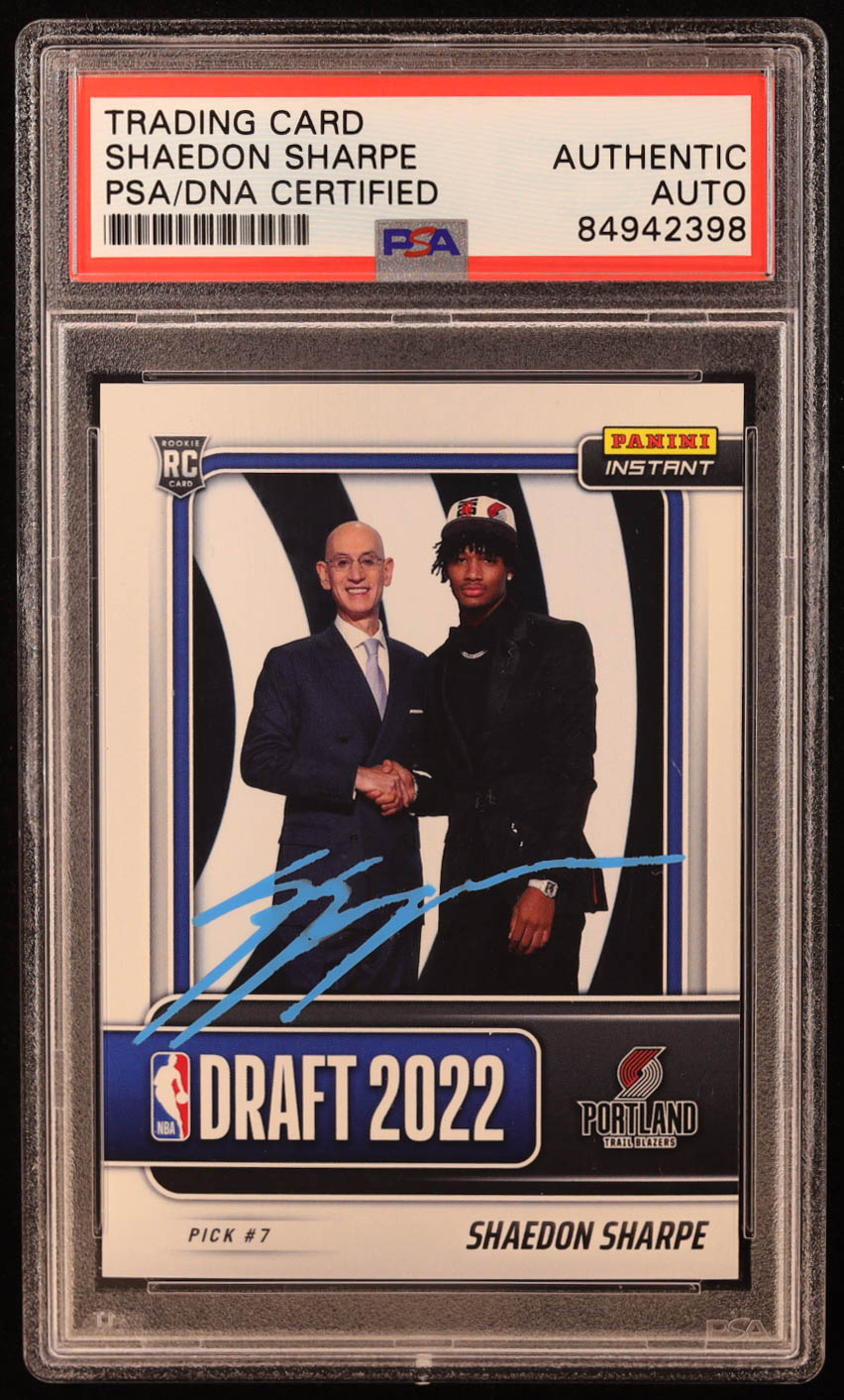 Shaedon Sharpe Signed 2022-23 Panini Instant Draft Night #DN7 RC (PSA) at PristineAuction.com Shaedon Sharpe Signed 2022-23 Panini Instant Draft Night #DN7 RC (PSA) at PristineAuction.com