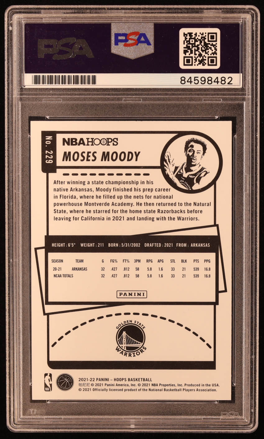 Moses Moody Signed 2021-22 Hoops #229 RC (PSA) at PristineAuction.com Moses Moody Signed 2021-22 Hoops #229 RC (PSA) at PristineAuction.com