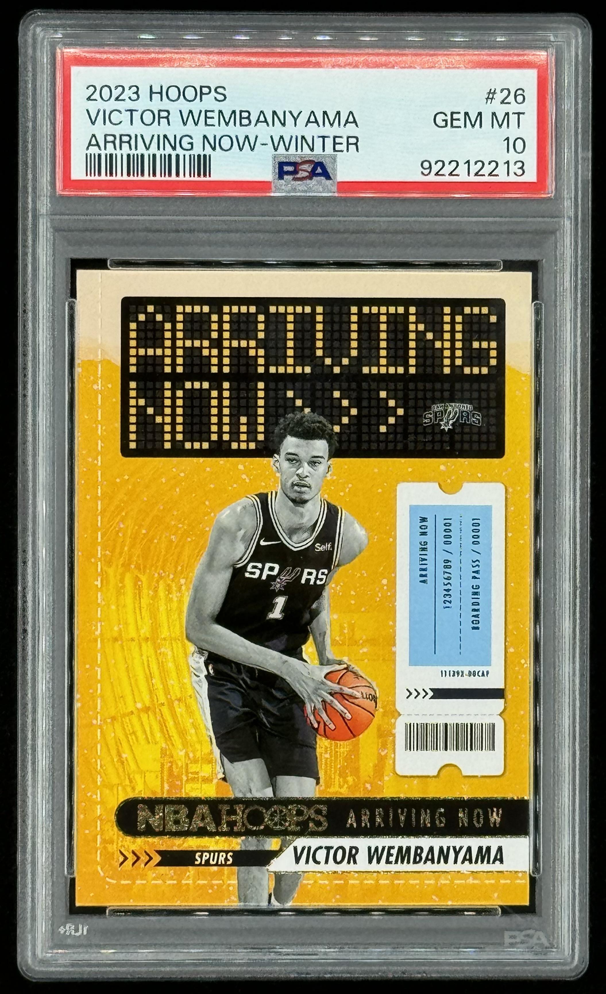 Victor Wembanyama 2023-24 Hoops Arriving Now Winter #26 RC (PSA 10) at PristineAuction.com Victor Wembanyama 2023-24 Hoops Arriving Now Winter #26 RC (PSA 10) at PristineAuction.com