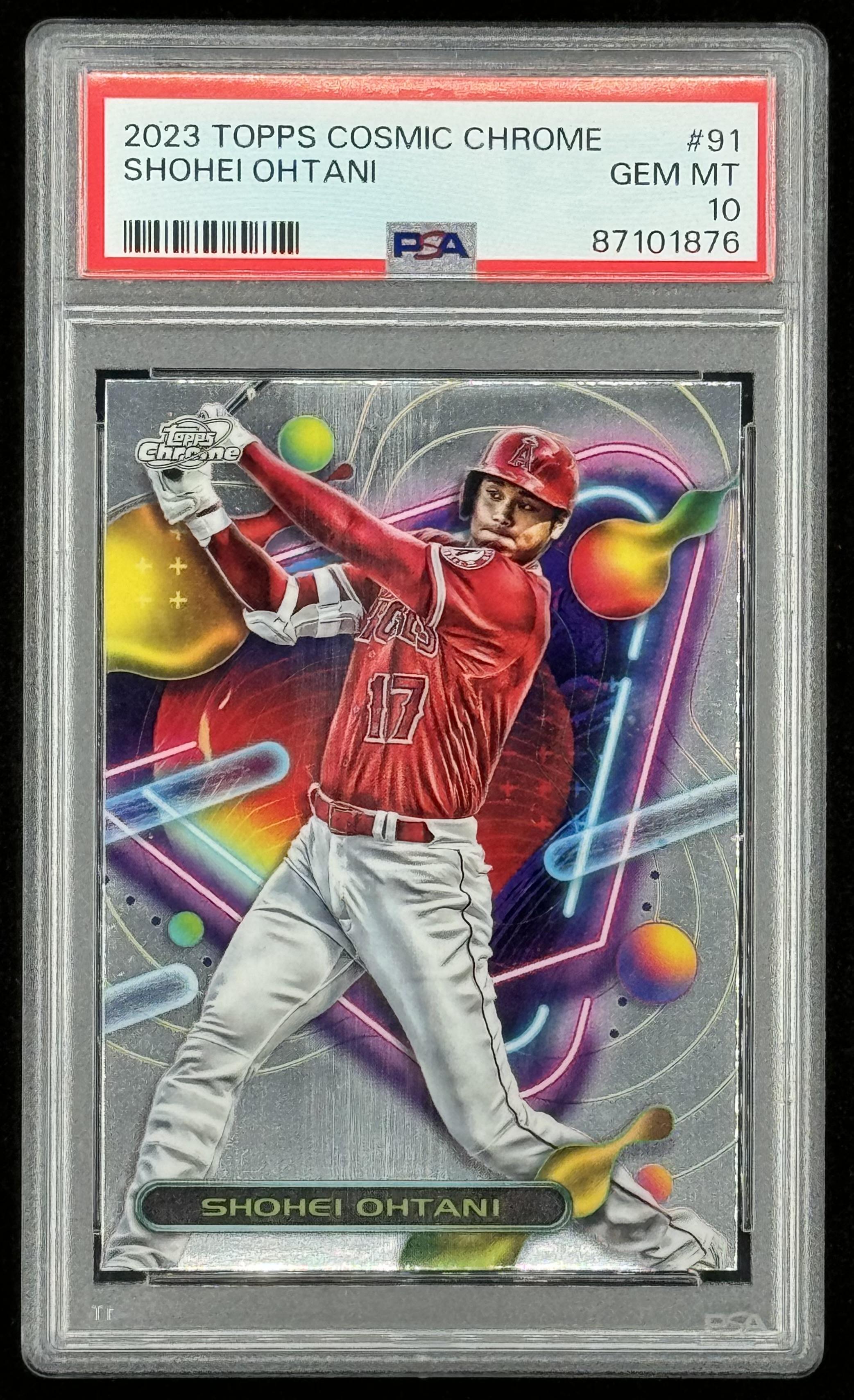 Shohei Ohtani 2023 Topps Cosmic Chrome #91 (PSA 10) at PristineAuction.com Shohei Ohtani 2023 Topps Cosmic Chrome #91 (PSA 10) at PristineAuction.com