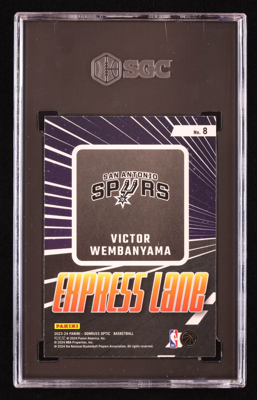 Victor Wembanyama 2023-24 Donruss Optic Express Lane #8 RC (SGC 9.5) at PristineAuction.com Victor Wembanyama 2023-24 Donruss Optic Express Lane #8 RC (SGC 9.5) at PristineAuction.com