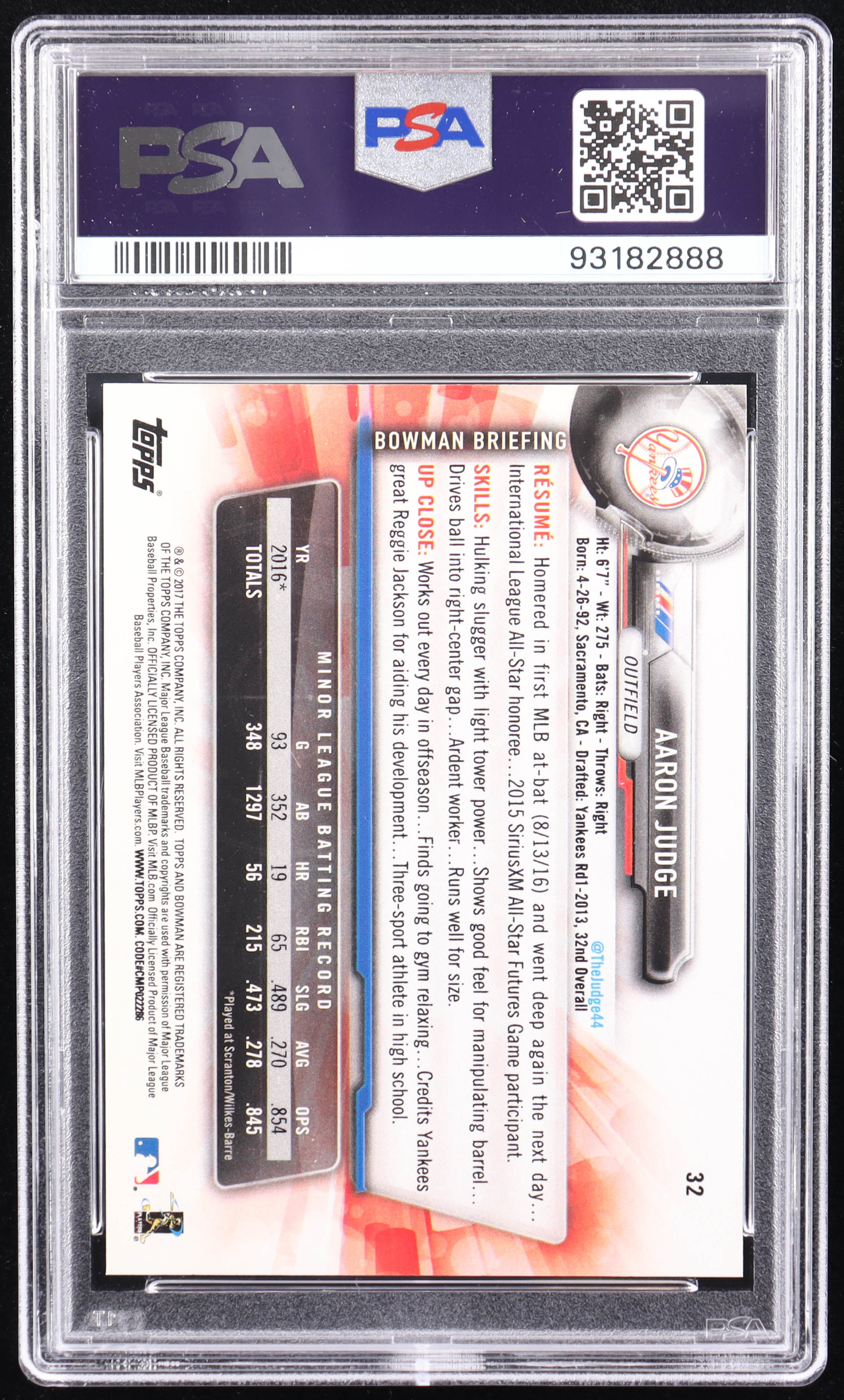 Aaron Judge 2017 Bowman #32 RC (PSA 10) at PristineAuction.com Aaron Judge 2017 Bowman #32 RC (PSA 10) at PristineAuction.com